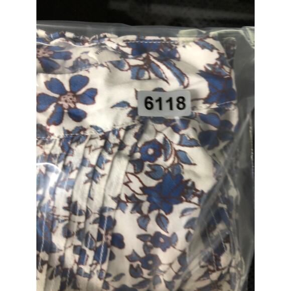 Apiece Apart Potpourri Sez Blouse Floral Pintucked Peasant Top 100% Silk Navy 6 - Picture 6 of 6